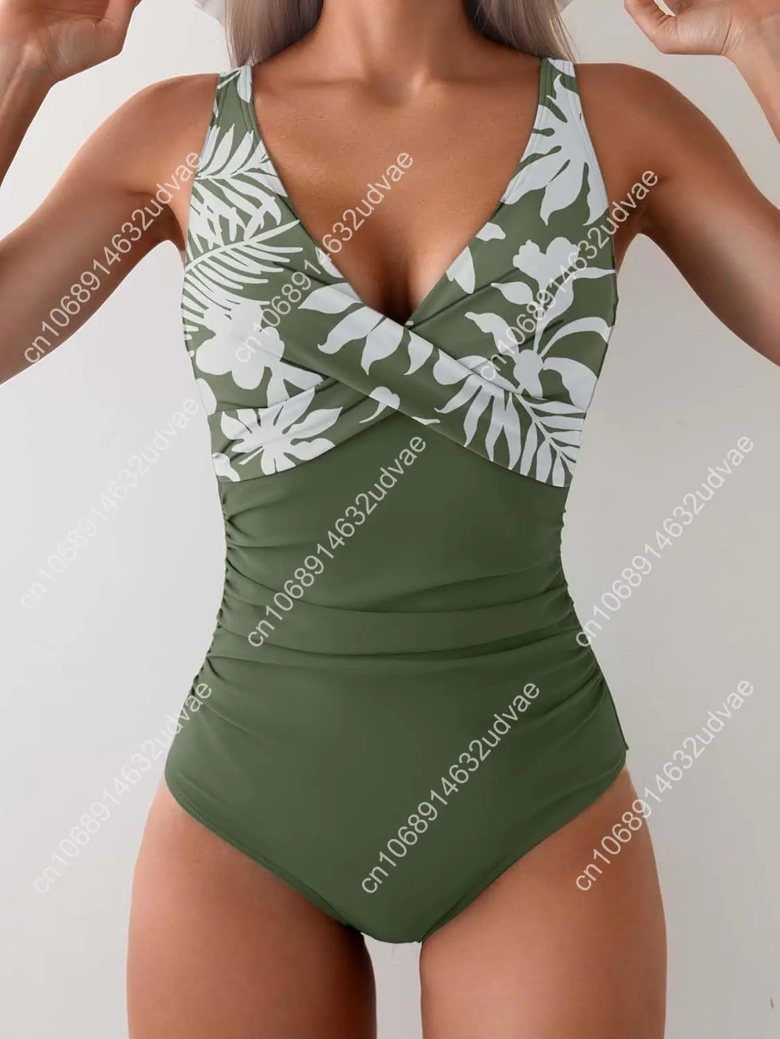 Eomenie Women's One Piece Swimsuits Tummy Control Ruched Push Up Bathing Suit Tie Back Slimming Swimwear