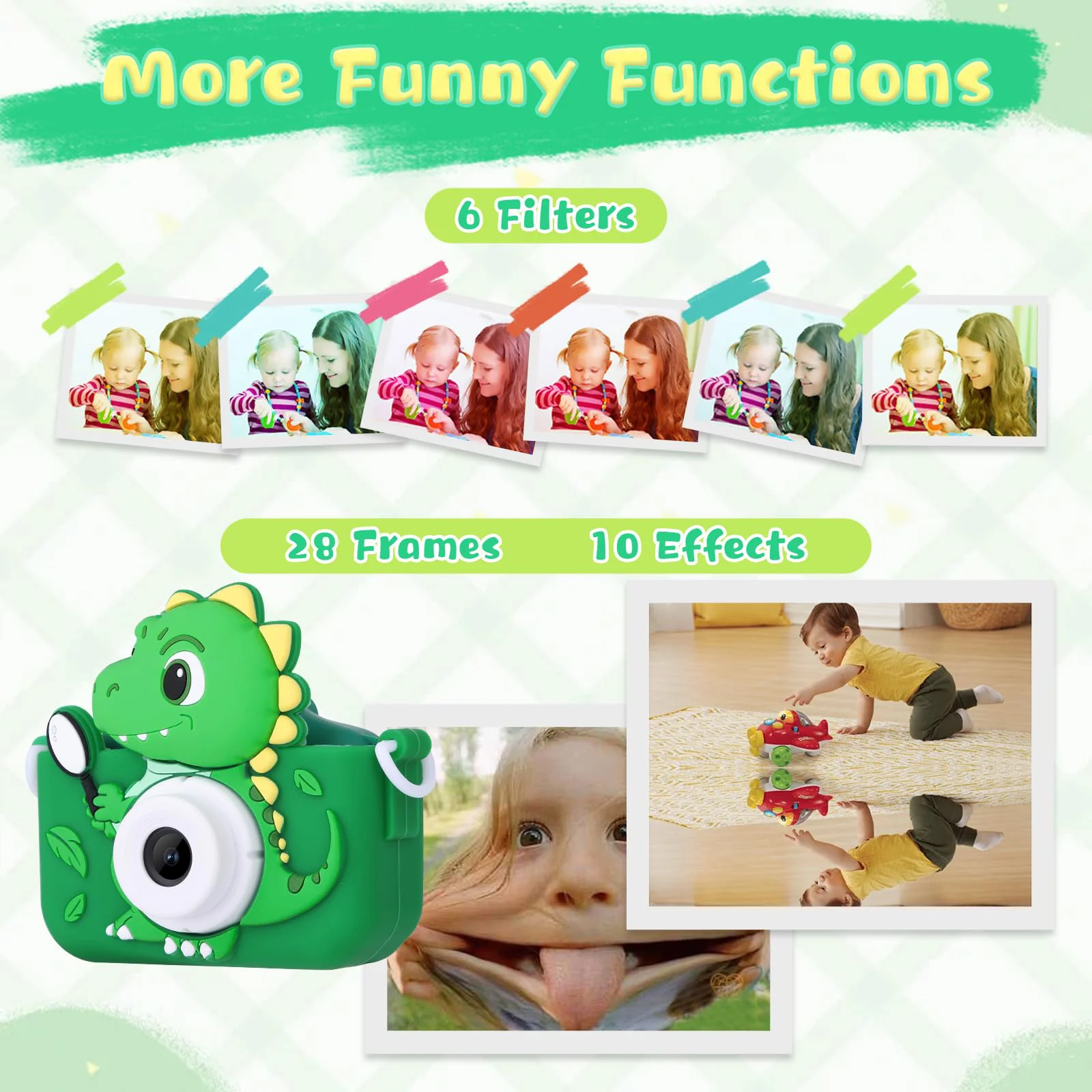 Dinozaury Dziecięce Aparaty Zabawki Kamera Wideo HD 1080P 48MP Podwójny Aparat z Silikonową Osłoną Ochronną Karta 32GB Chłopiec Dziewczynka Prezent Urodzinowy