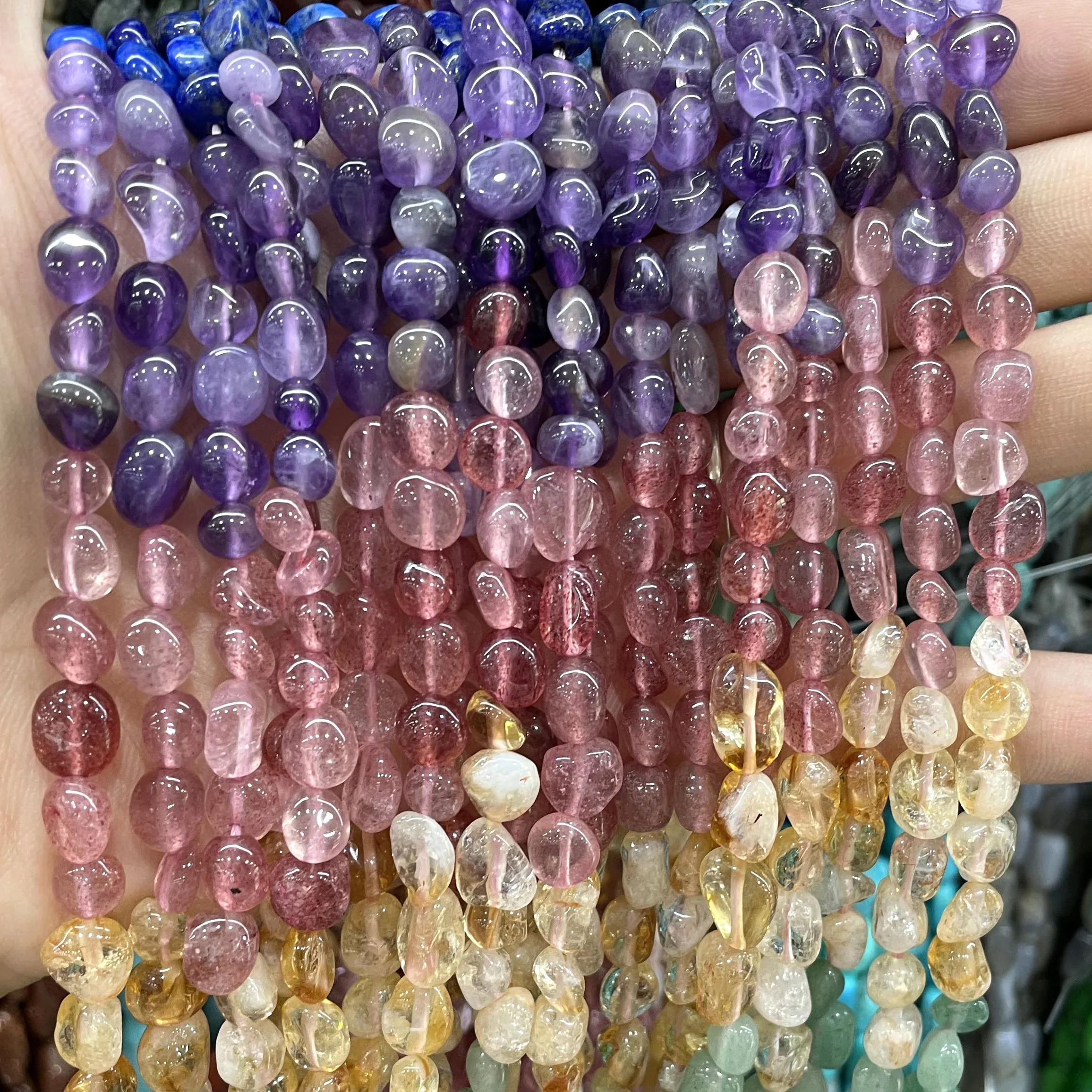 6x8mm batu alam stroberi kuarsa Amethyst Citrine Spacer Beads untuk membuat perhiasan DIY gelang kalung aksesoris