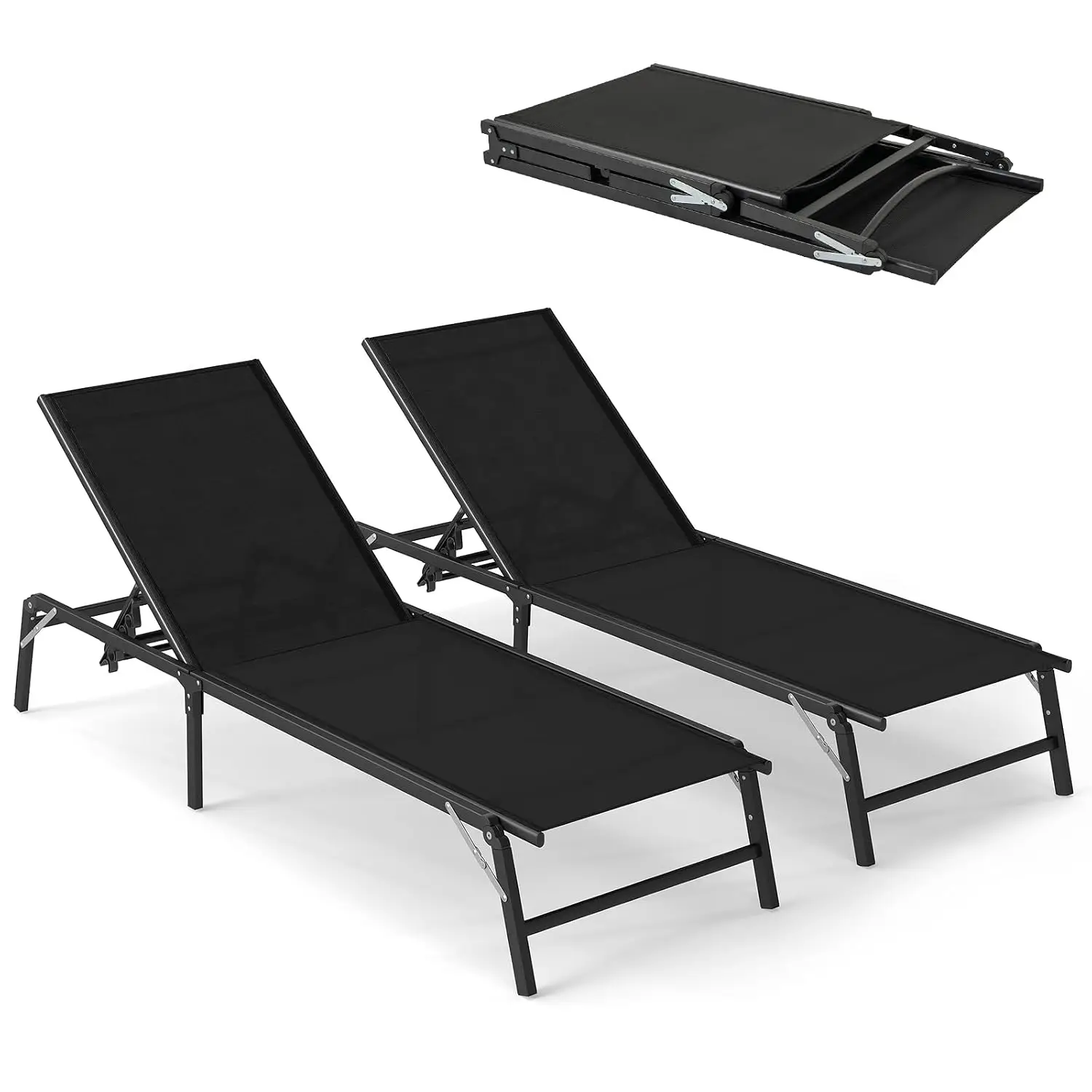 Outdoor Chaise Lounge Set of 2 w/5-Position Adjustable Backrest, Customized