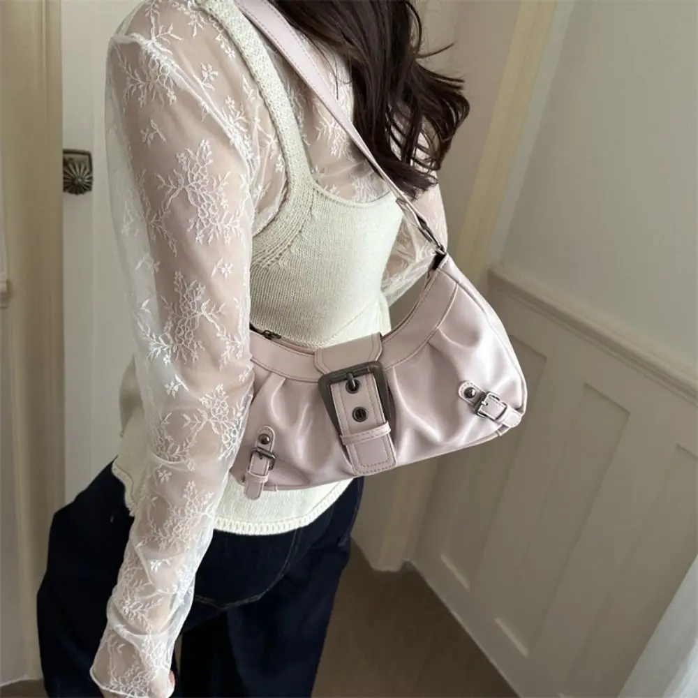 Trend Y2K Retro Rivet Shoulder Bag Spicy Girl Pu Leather Motorcycle Bag Handbag Korean Crossbody Bags Shopping