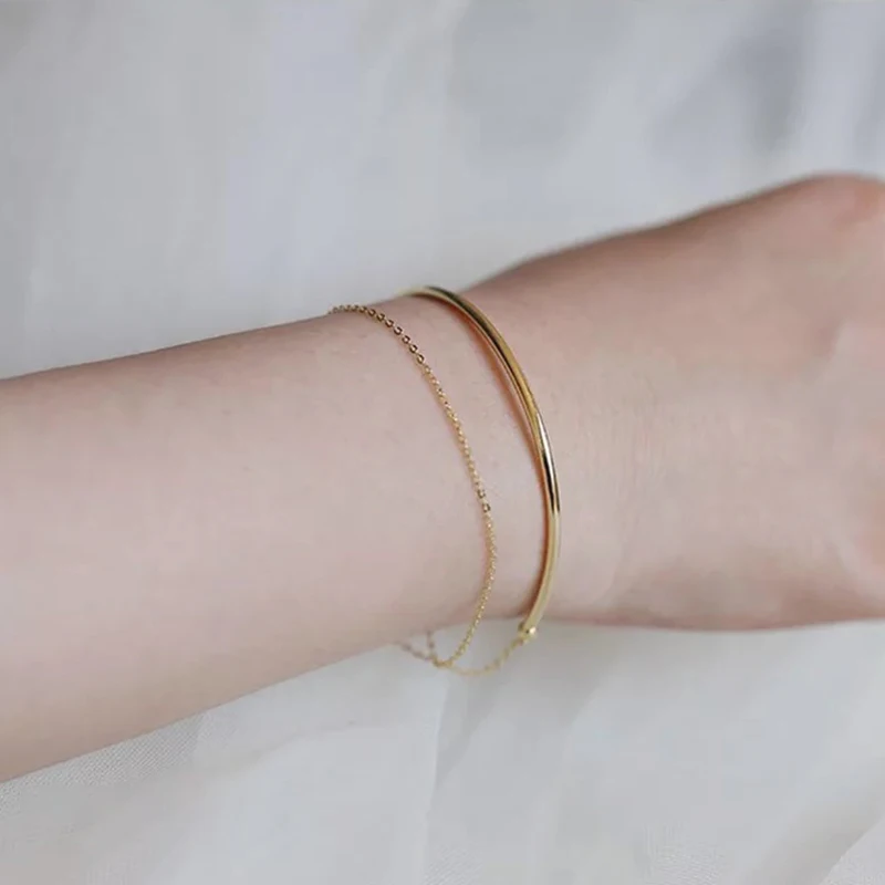 ANENJERY Gold Color New Simple Minimalist Slim Curved Semi-circular Multi-layer Chain Bracelets For Women
