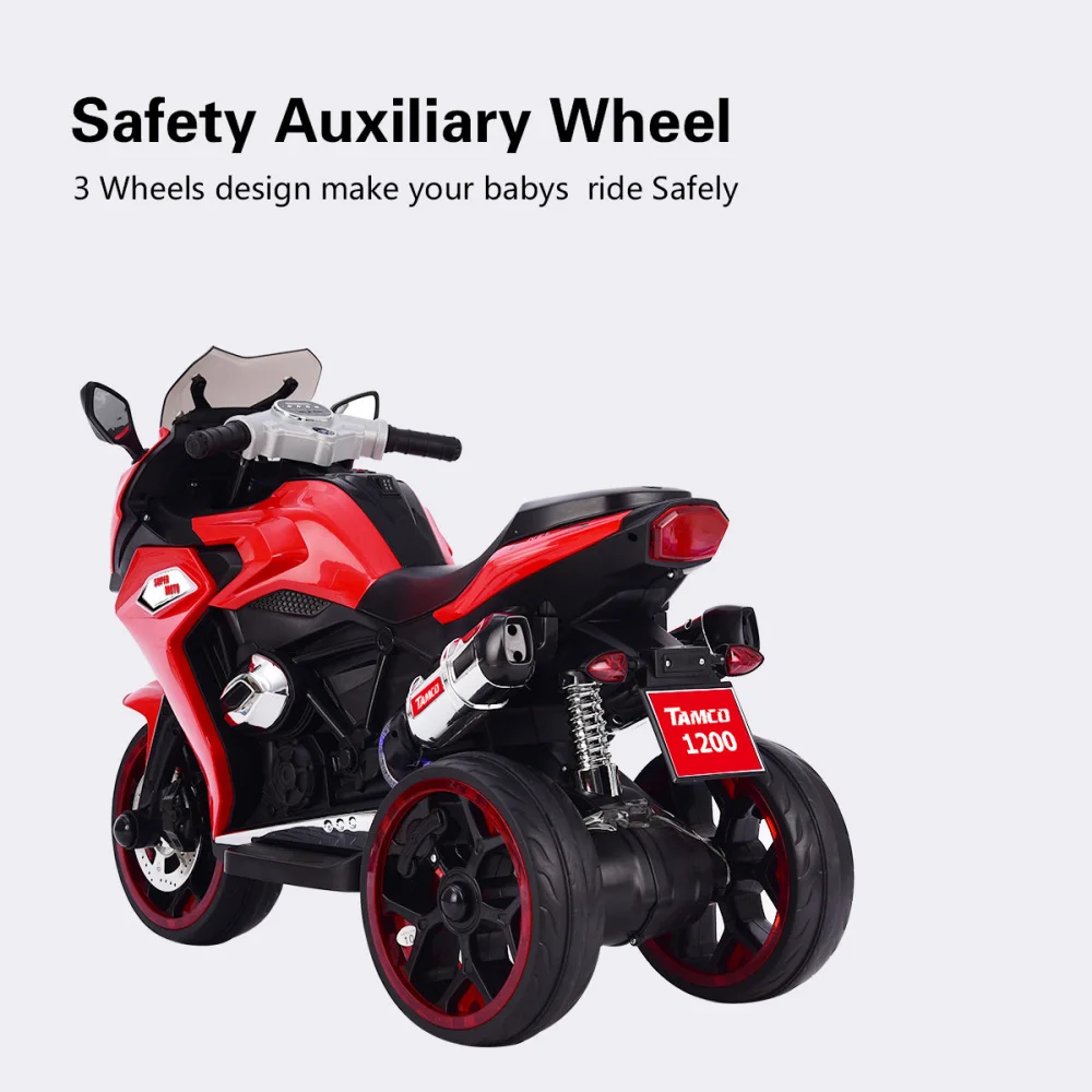 12V Kids Electric motorcycle, Children Battery Motor Bikes Rechargeable 3 Wheels Ride on Electric Motorcycle