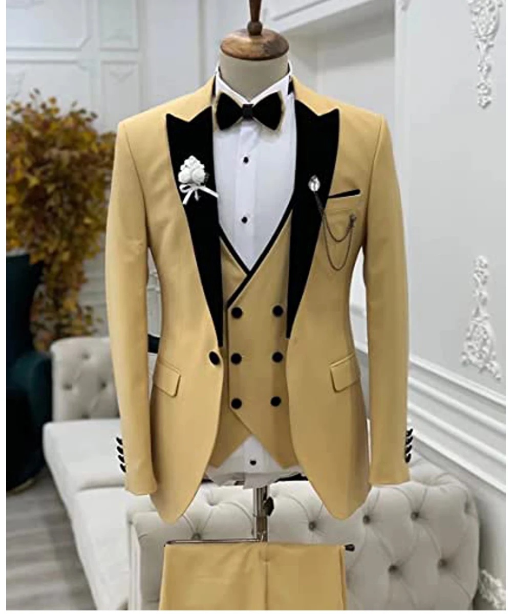 Trajes para hombre 2024 traje de negocios informal traje Formal Social de alta gama conjunto de 3 uds novio boda hombres (chaqueta + chaleco +