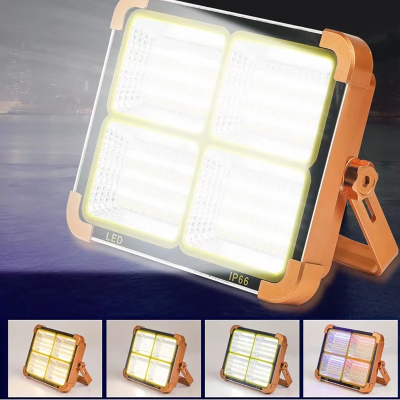 Luz Solar de advertencia de emergencia para exteriores, luz de inundación de carga de teléfono móvil con gancho portátil, foco recargable por USB, lámpara de inundación