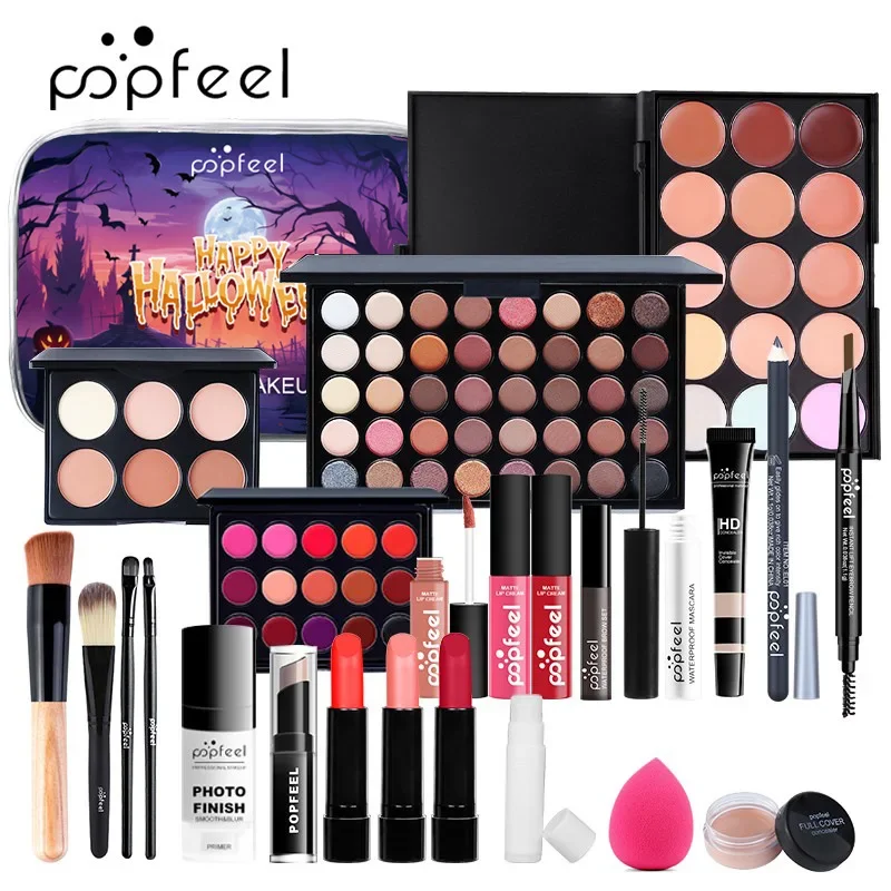 Best-Selling Popfeel Makeup Kit Full Set Eyeshadow Eyeliner Brow Powder Puff Concealer Blush Halloween Gifts for Women Cosmetics