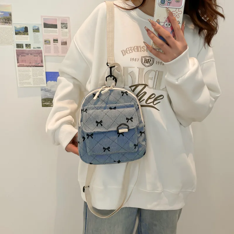 Bow Print Winter Backpack Large Capacity Soft Nylon Double Shoulder Daily Shopping Teen Girls Korean Kawaii Bag - view 3