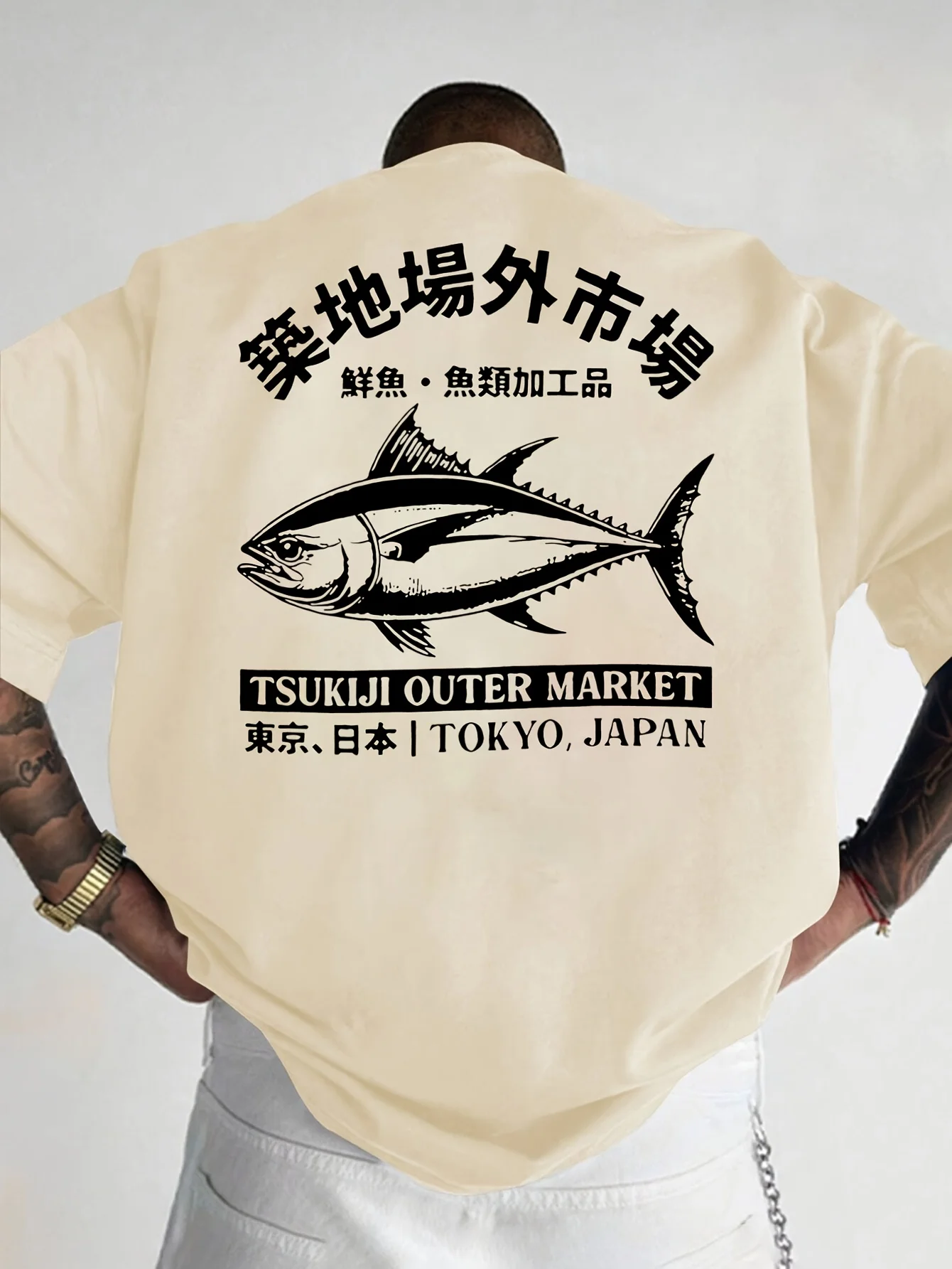 Neues Modell Japanischer Stil Thunfisch-Rückendruck Herren 100% Baumwoll-T-Shirt für Sommer Outdoor Freizeit und Sport Kurzarm – Detail 6