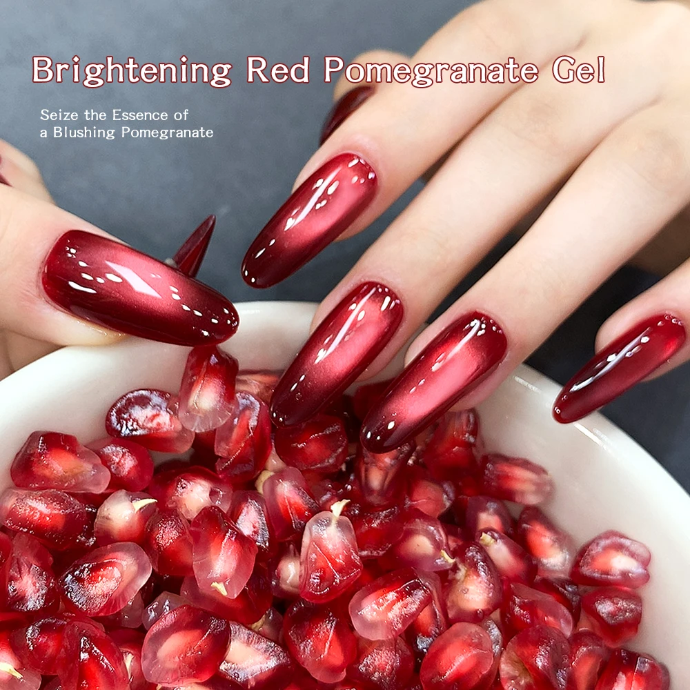 1 Flasche Granatapfel-Katzenaugen-Gel, magnetisch, schnell trocknend, abnehmbares Phototherapie-Gel, langlebig, glänzend, Nagelstudio-Zubehör