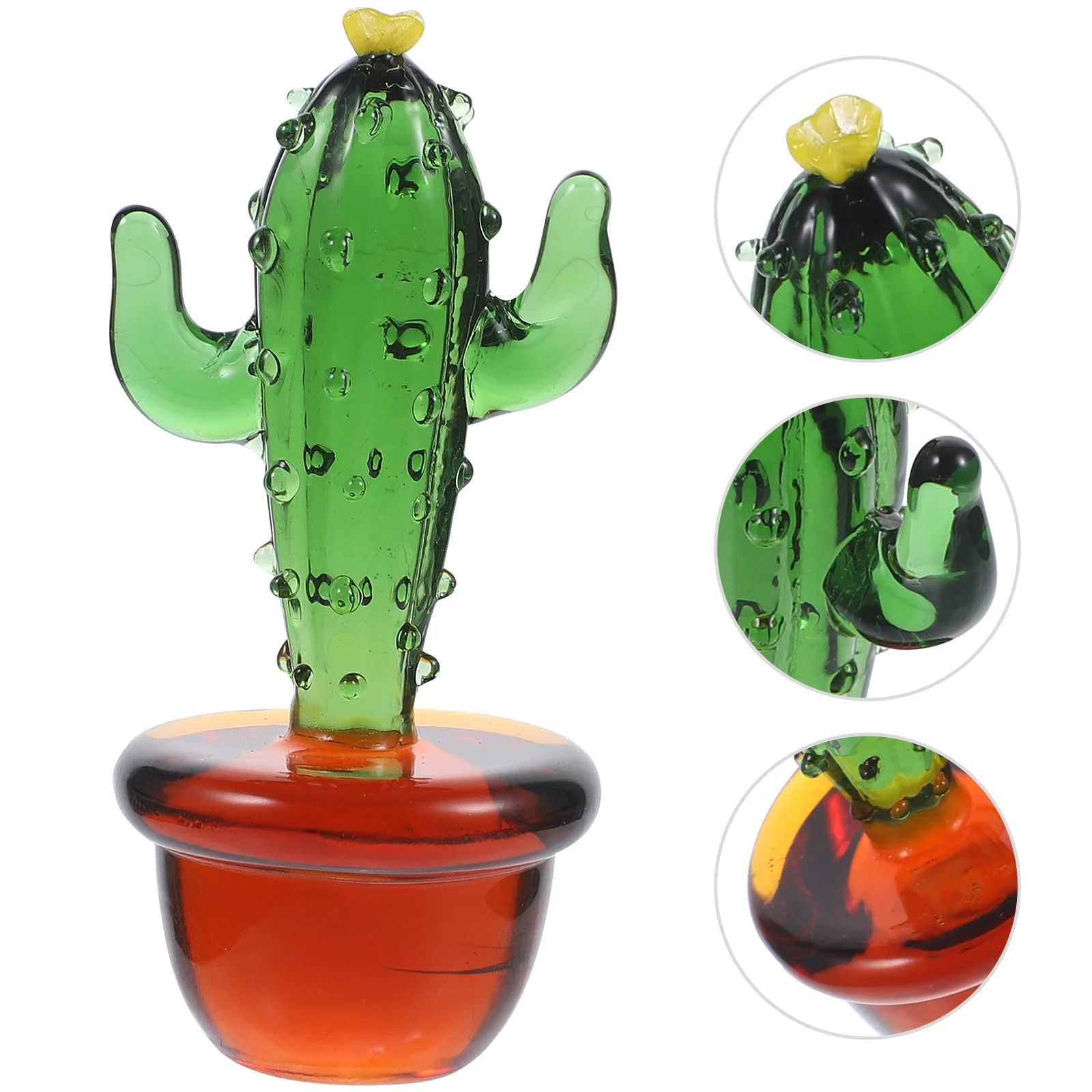

Glass Cactus Artificial Plant Miniature Glass Craft Sculpture Desktop Home Office Decor Car Ornament Tabletop Ornament