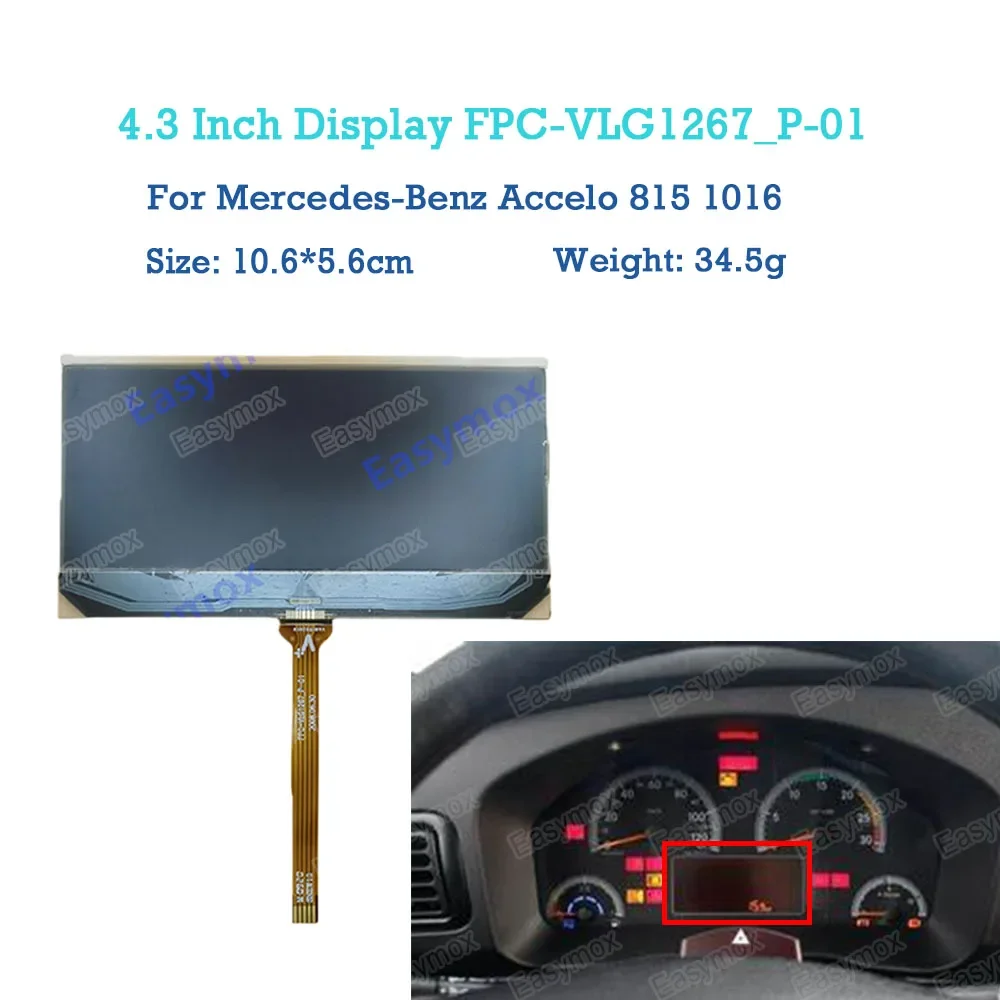 

4.3 Inch LCD Display for Mercedes-Benz Accelo 815 1016 Screen Dashboard Car Instrument Cluster Repairment