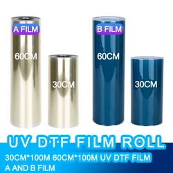 Rolo para rolo UV DTF Transfer AB Film, Diretamente para AB Film, Etiqueta autocolante para a caixa do telefone, cerâmica, móvel, 30cm 60cm