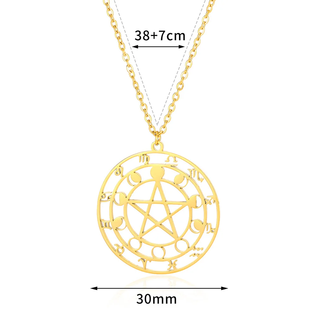 Minimalism Round Disc Charm Moon Phase Jewelry Stainless Steel Gold Color Zodiac Constellation Necklace Best Friend Gifts Bff