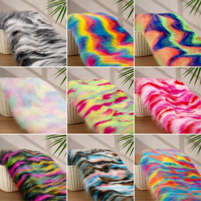 50x170cm Thicken Plush Rainbow Jacquard Fox Fur Faux Fur Fabric for DIY Clothing Accessories Fabric for DIY Dolls Scarves Decor