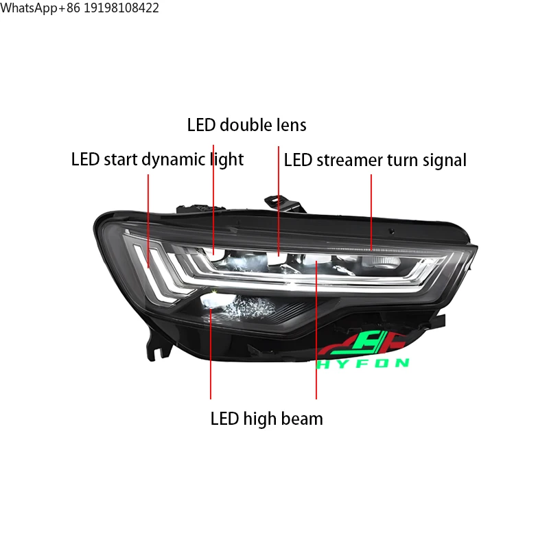 For Audi A6 C7 2016-2018 Upgrade 2023 C8 Style Matrix High Bright Full LED Headlight Daytime Running Lights Plug and Play