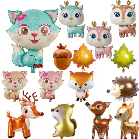 Forest Animal Theme Foil Balloons Birthday Woodland Cartoon Fox Deer Party Baby Shower Safari Party Decorations Kids Toys
