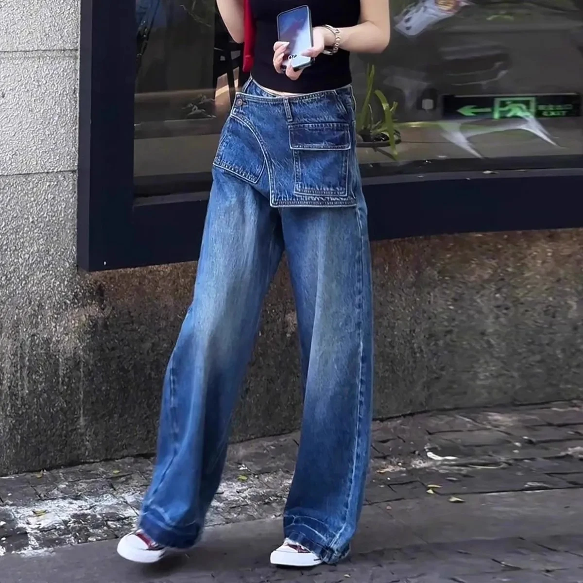 2026 Women's Spring And Autumn New Fake Two-piece Slim Trousers Design Fashionable And Versatile Straight Pants
