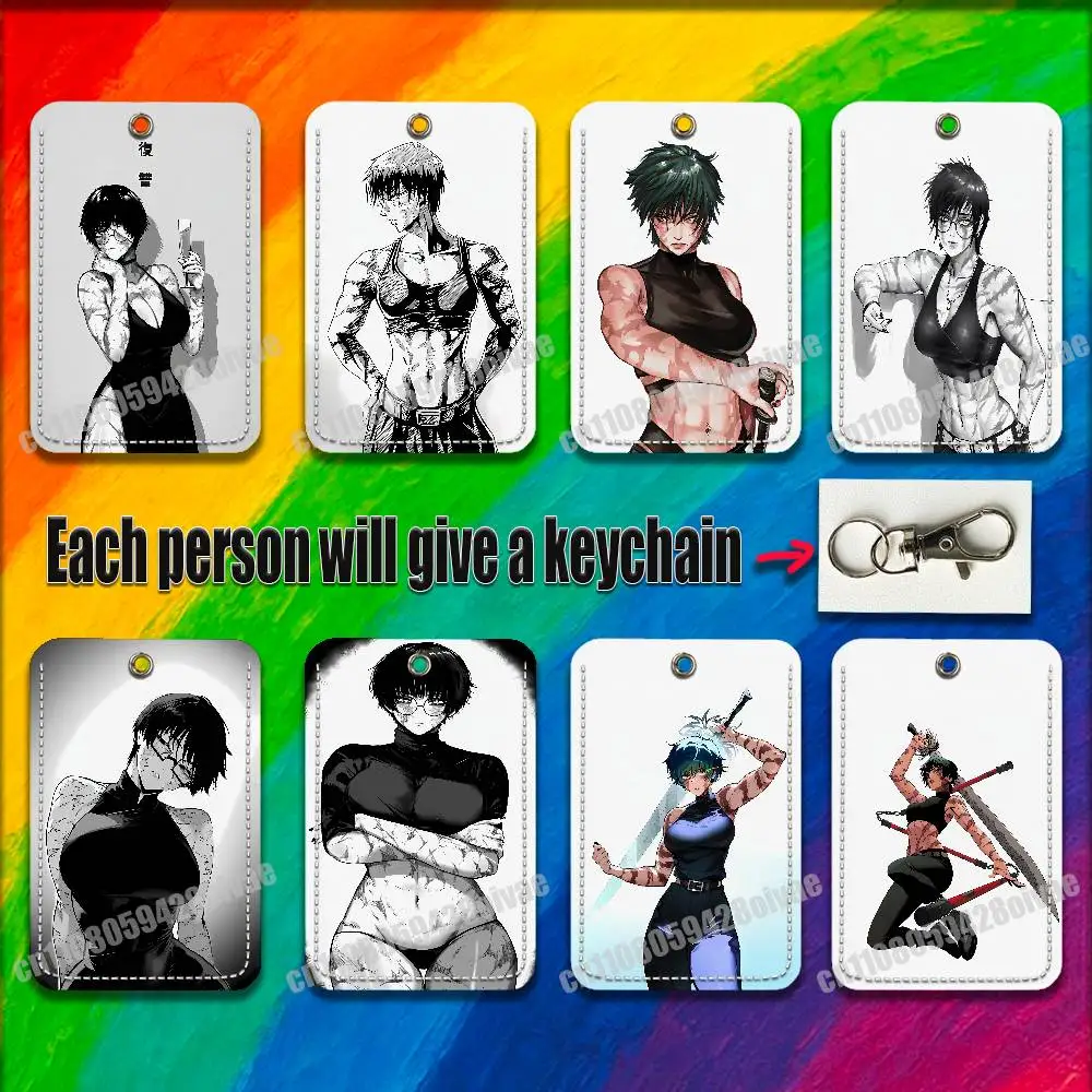 Maki Zenin J-Jujutsu K-Kaisen For ID Clips Credit Bank Campus Card Holder Cover Decoration PU Leather Keychain