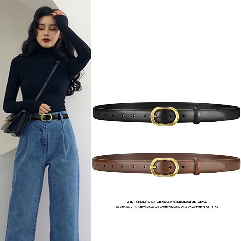 Korean Fashion Simple Thin Belts Ladies Leather Belt Alloy Pin Buckle Retro Jeans Belt Designer Girdle Women High Quality