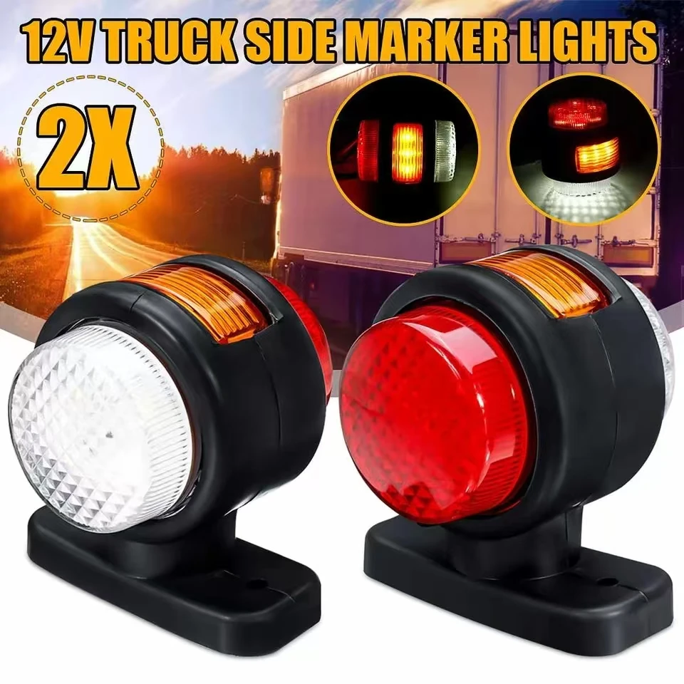 2PCS dreiseitige Lkw Licht Anhänger Seite Marker Licht LED Bremslicht Parkplatz Position Lampen Blinker LED Warnung Rücklicht