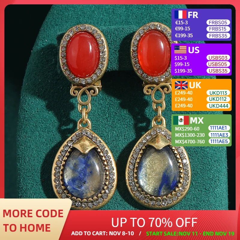 

Vintage Opal Natural Stone Drop Dangle Earrings Long Red Glaze Oval Woman Designer Antique Gold Color Luxury Accessories 2025