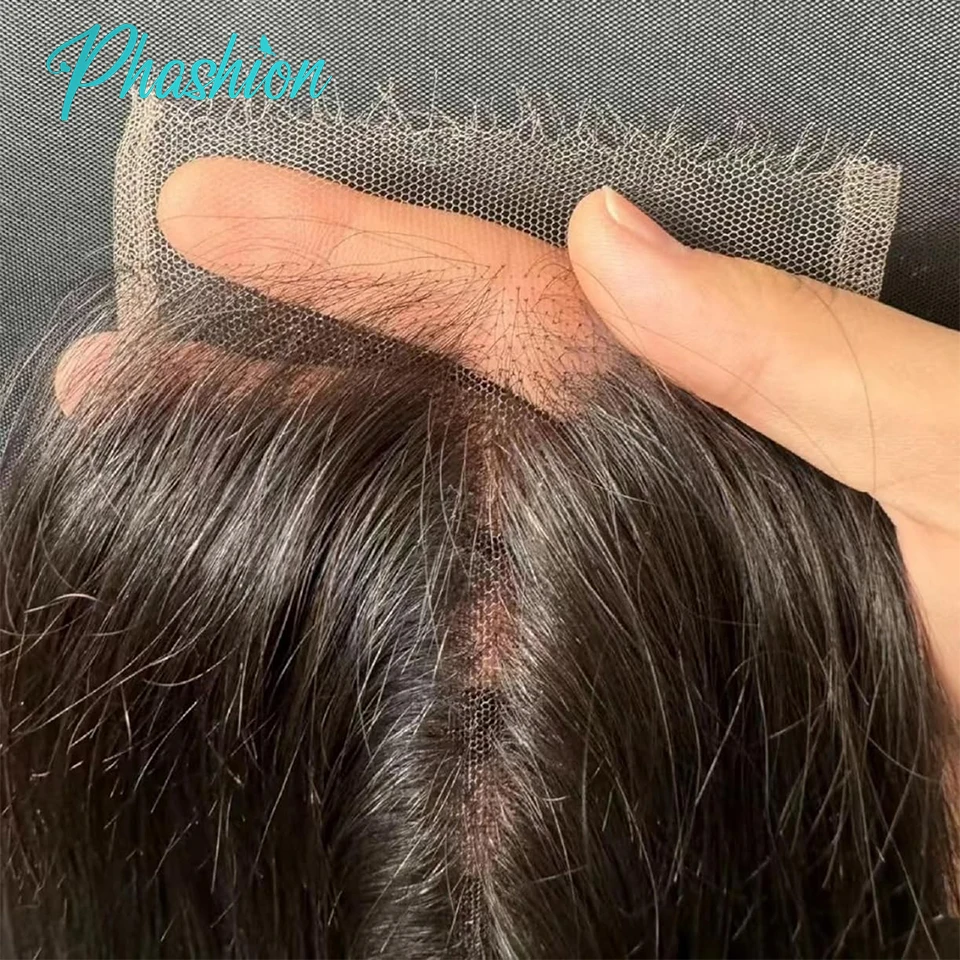 Phashion-Cabello humano 100% Remy, pelo liso de separación profunda, cierre de encaje suizo ultrafino, nudos pequeños, 4x6