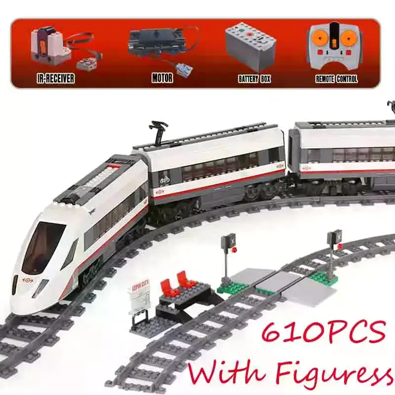 Remote Control 02010 High Speed Passenger Trian 60051 Railway Station 40015 Building Blocks Toy Bricks Adult Kids Birthday Gifts