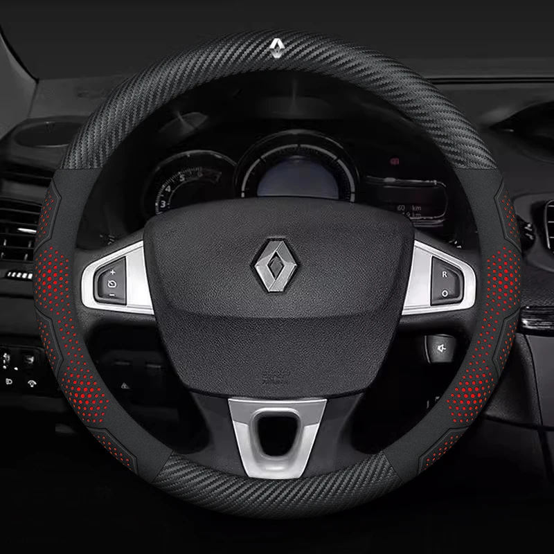 For Renault Talisman Laguna Sandero Scenic kadjar Captur Clio KWID Megane 2 Duster Carbon Fiber Leather Car Steering Wheel Cover