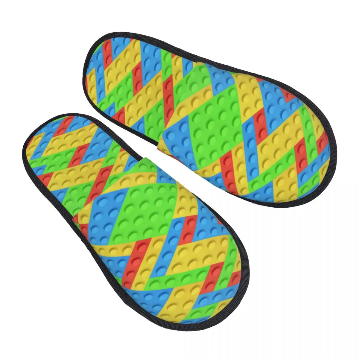 Custom Colorful Building Plastic Brick Toy Blocks Patterns Memory Foam Slippers Women Soft Warm House Slippers