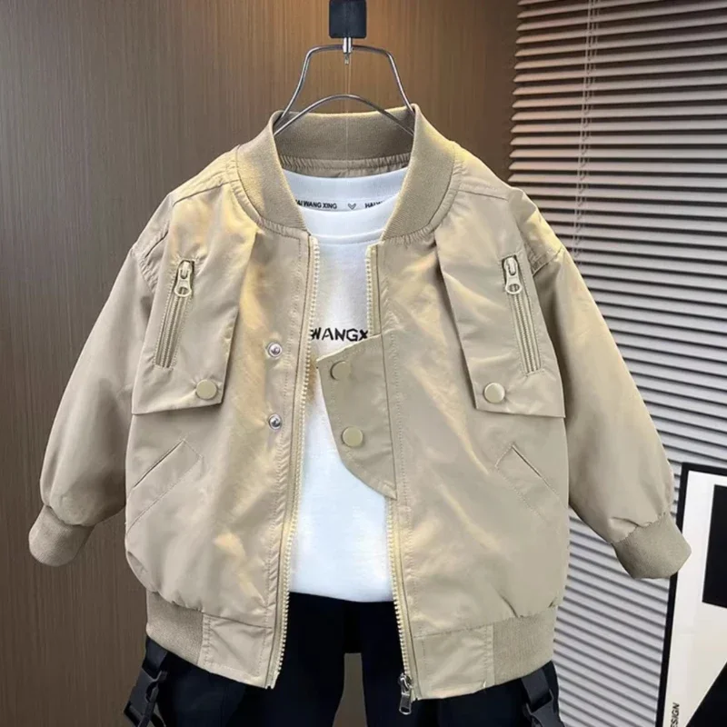 2-6Y Boys\' Baseball Jacket Korean Children\'s Clothing Autumn Spring New 2025 Zipper Solid Color Windbreaker Kids Autumn Top