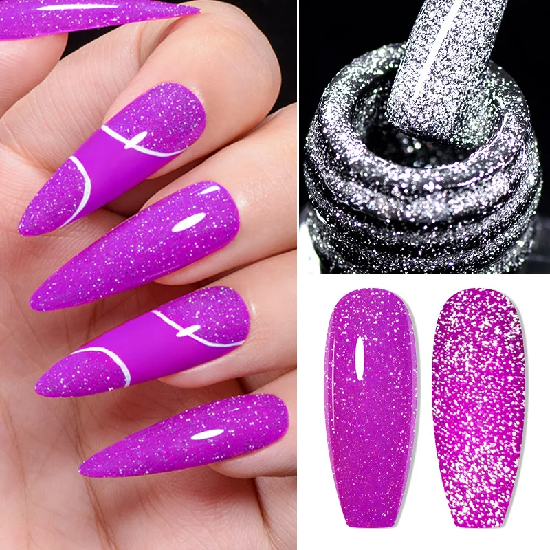 

Mtssii 7ml Reflective Glitter Nail Gel Polish Effect Sparkling Soak Off Gel Semi Permanent For Manicure Nail Art UV Nail Gel