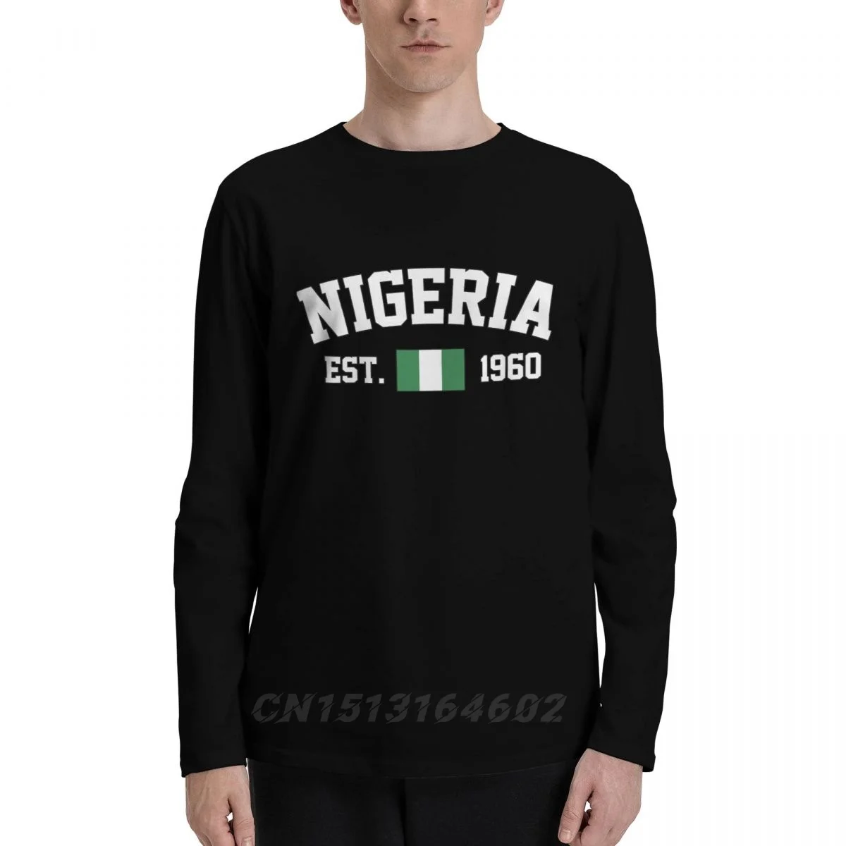 100% Cotton Nigeria Flag With EST. Year Long Sleeve Autumn T shirts Men Women Unisex Clothing LS T-Shirt Tops Tees