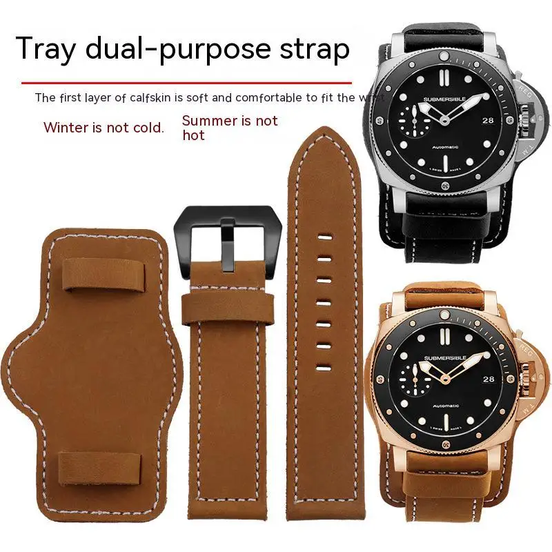 Equal Width Leather Strap Men's Thick Crazy Cow Belt Tray For Panerai PAM111 441 PAM4411950 Diesel Watch Band 24mm 26mm Bracelet