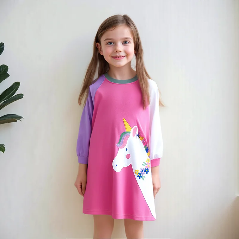 Little Maven Einhorn Kleid Kinder Frühling Mädchen Party Festliche Kleider für Kinder Kleid Herbst Mädchen Casual Langarm Kleider