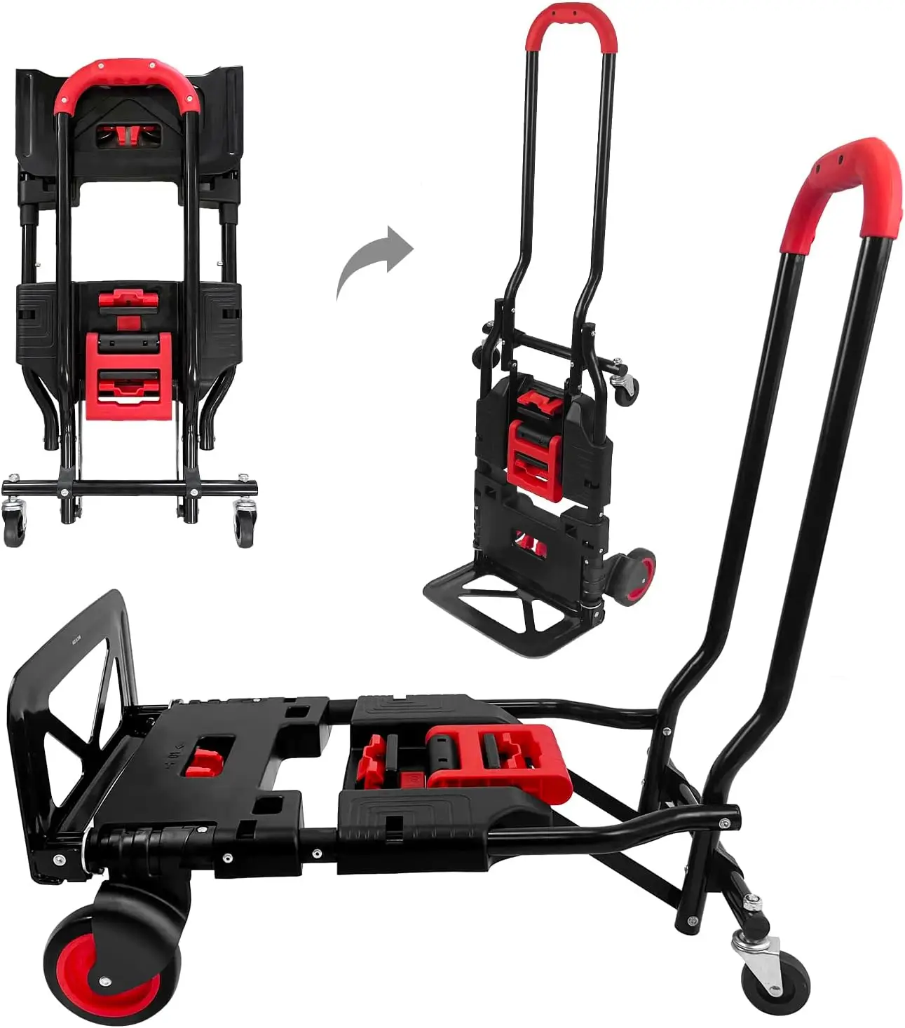 

Портативная складная ручная тележка с резиновыми колесами, грузоподъемность 330 фунтов, конструкция 2-в-1 для путешествий и офисного использования