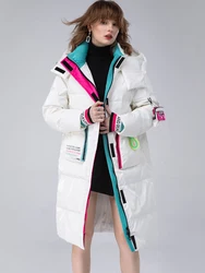 2024 New Winter Women White Duck Down Collar Down Jacket Glossy Loose Hooded Jacket Parka Winter Female Warm Down Jacket Coat