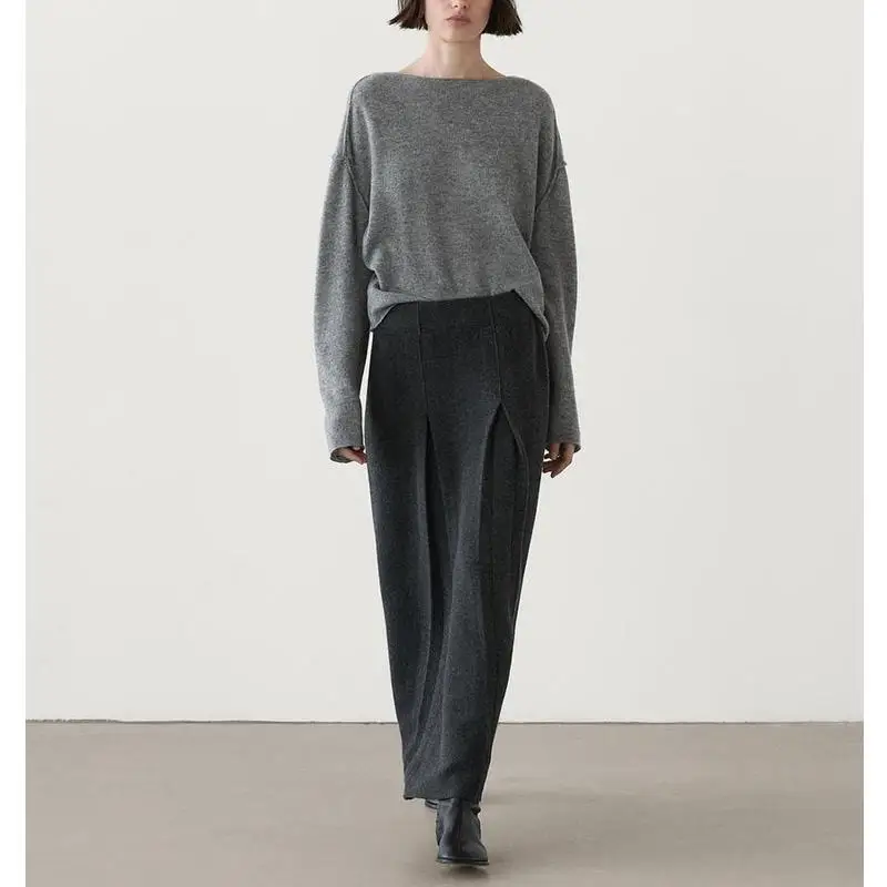 Otoño Invierno nueva llegada de las mujeres de moda pada de lana Midi  falda versátil estilo de viaje Color puro polié...