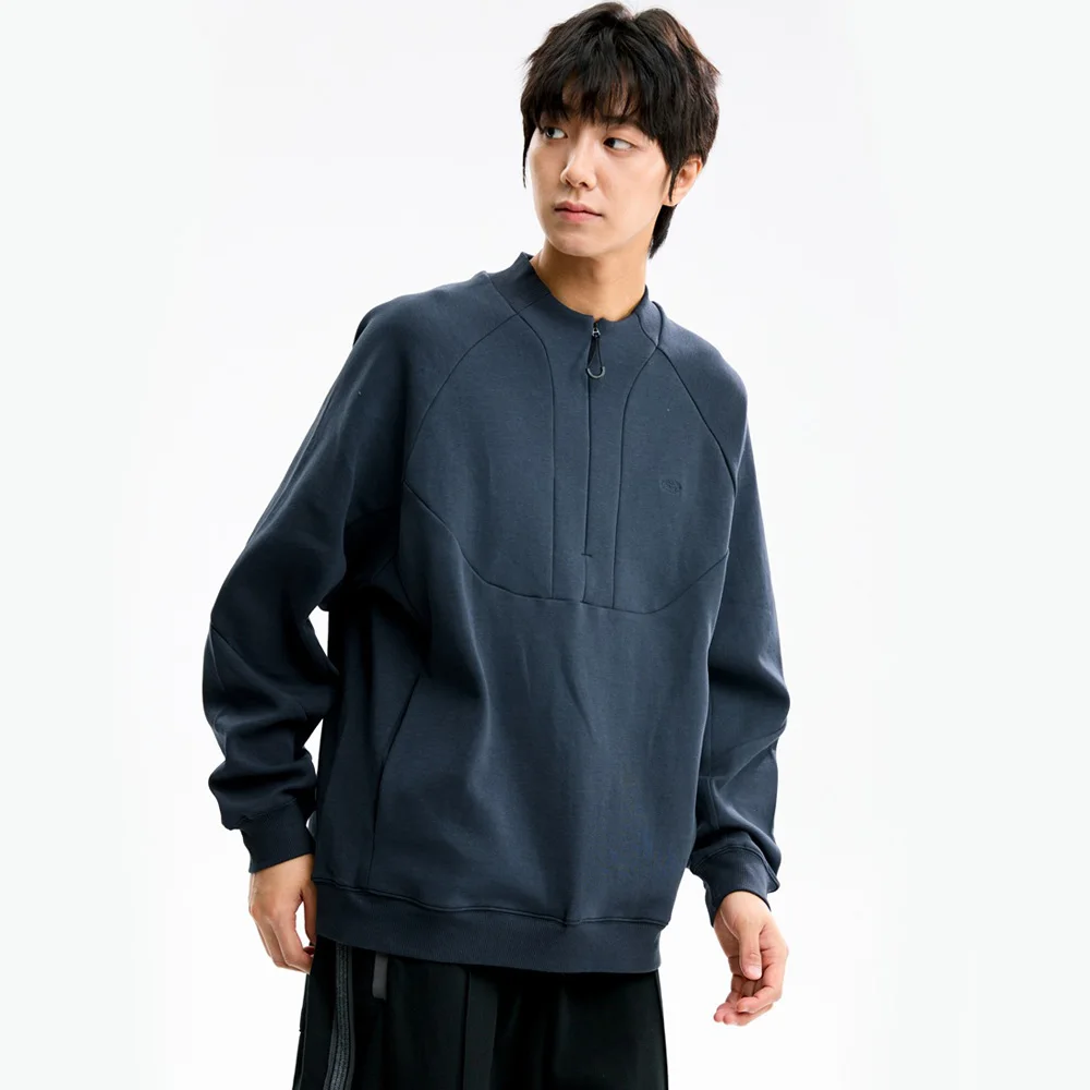 

Men Spring Autumn Streetwear Fashion Loose Casual Splice Zipper Collar Plus Size Pullover Sweatshirts Tops Cityboy Outerwear