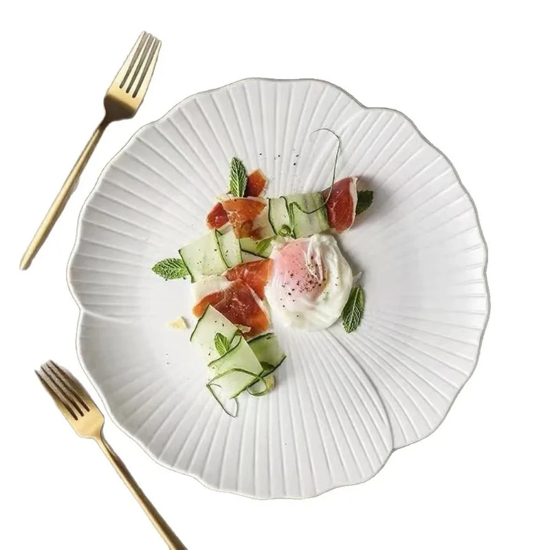 

LTT Ceramic White Flower Plate Steak Plate Solid Color Large Light Plate