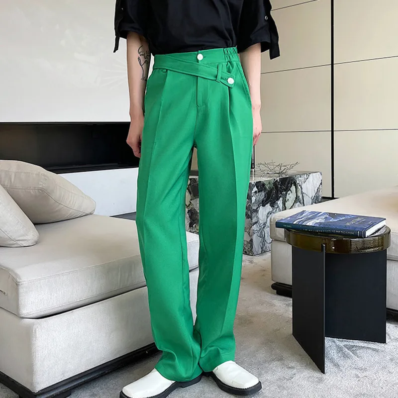 IEFB Korean Style Casual Bandage Simple Solid Color Men\'s Straight Pants Button Pocket Zipper 2023 Autumn New  Versatile 9A1283