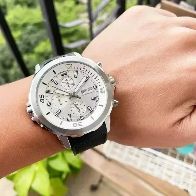 44 ملم كوارتز كرونوغراف خاصًا خارجيًا بإطار دوار رمادي للرجال ساعة كاملة الوظائف Aquatimer مخصصة #2