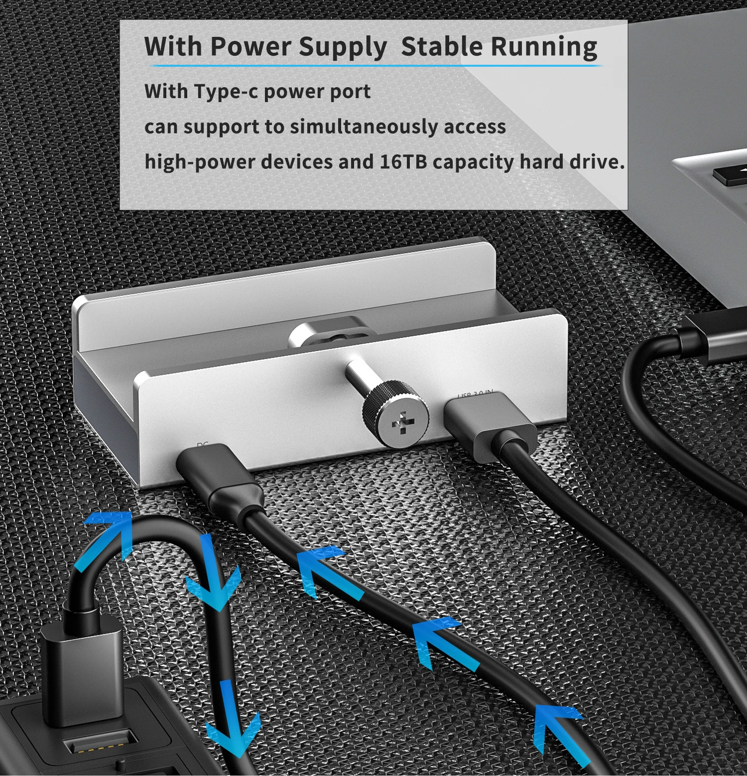 4 Ports Aluminum External Dock Station USB 3.0 Type C Clip HUB with Power Supply TF Card Slot 5Gbps Data Transmission for PC