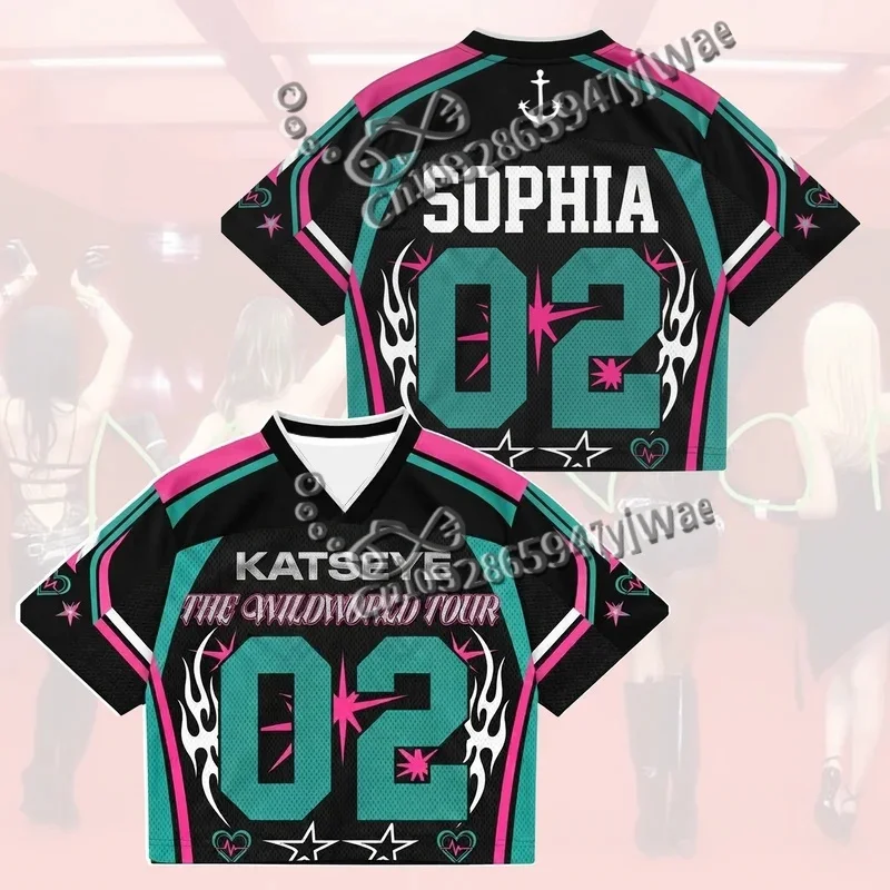 Sporty Katseye The Wildworld Tour Mesh Jersey Fan Eyekons Geschenk Herbst Lose Mode Streetwear Herren- und Damen-T-Shirt Kleidung – Detail 4