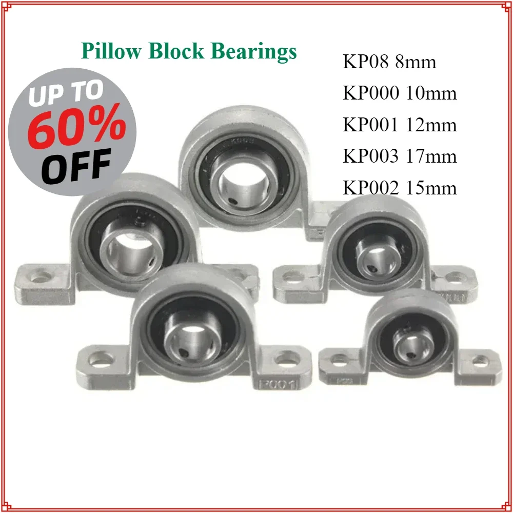 Rolamento de Esferas com Suporte de Bloco de Almofada 8/10/12/15/17mm, Calibre de Suporte em Liga de Zinco KP08 KP002 KP003 KP001 KP000