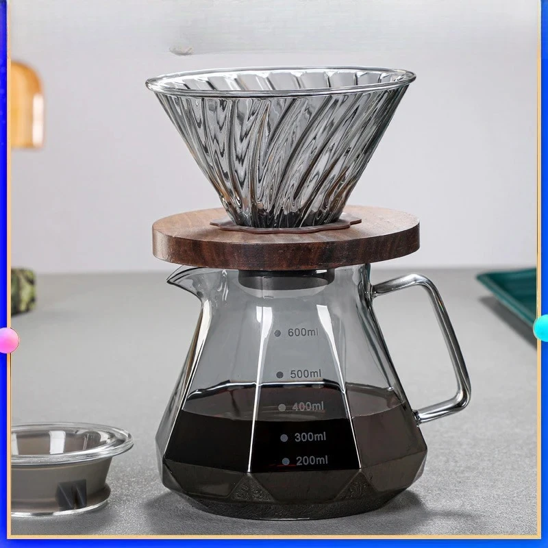 400/600ml Coffee Sharing Pot with Dripper High Borosilicate Glass Coffee Pot Hand Drip Sharing Pot Filter Funnel Portable