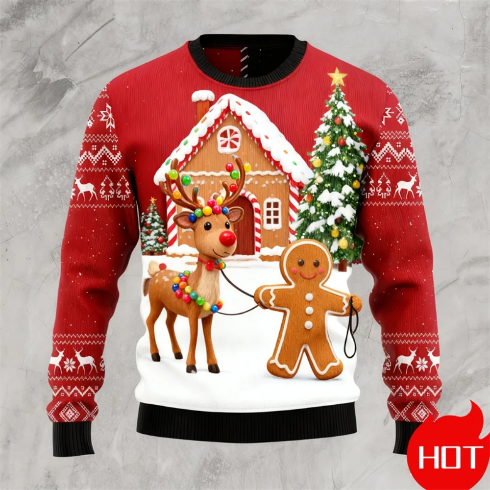 

Gingerbread 3D Printed Customized Christmas Sweatshirt Style Xmas Sweater Christmas Snowman Round Neck Pullovers Holiday Men Top