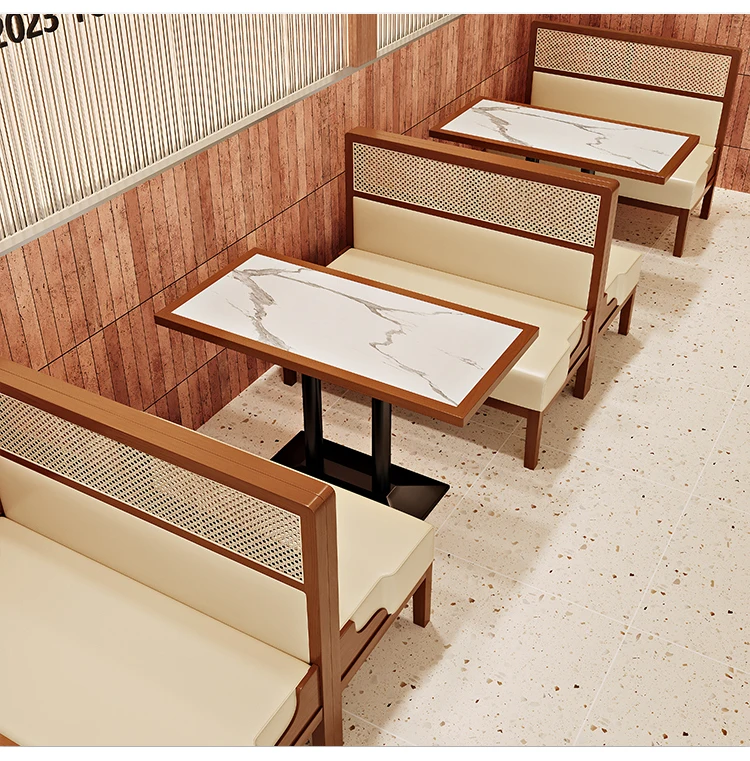 신상 라이트 럭셔리 우아한 목재 다이닝 가구 디자인, 하이 싱글 사이드 나이트 클럽 레스토랑 소파 부스 좌석 및 테이블 세트