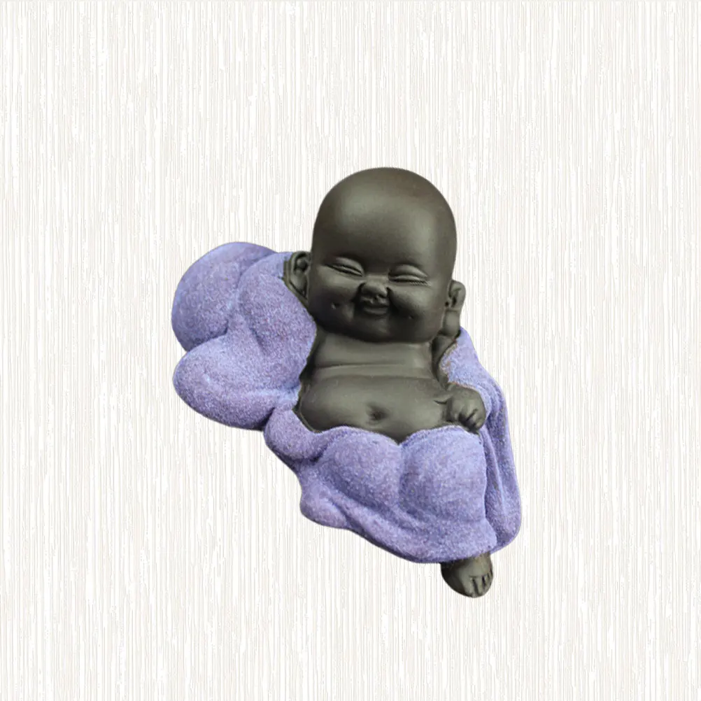 

Vintage Home Decor Tea Pet Ornament Hand Carved Figurine Crafts Buddha Sculpture Statue Purple Ceramic
