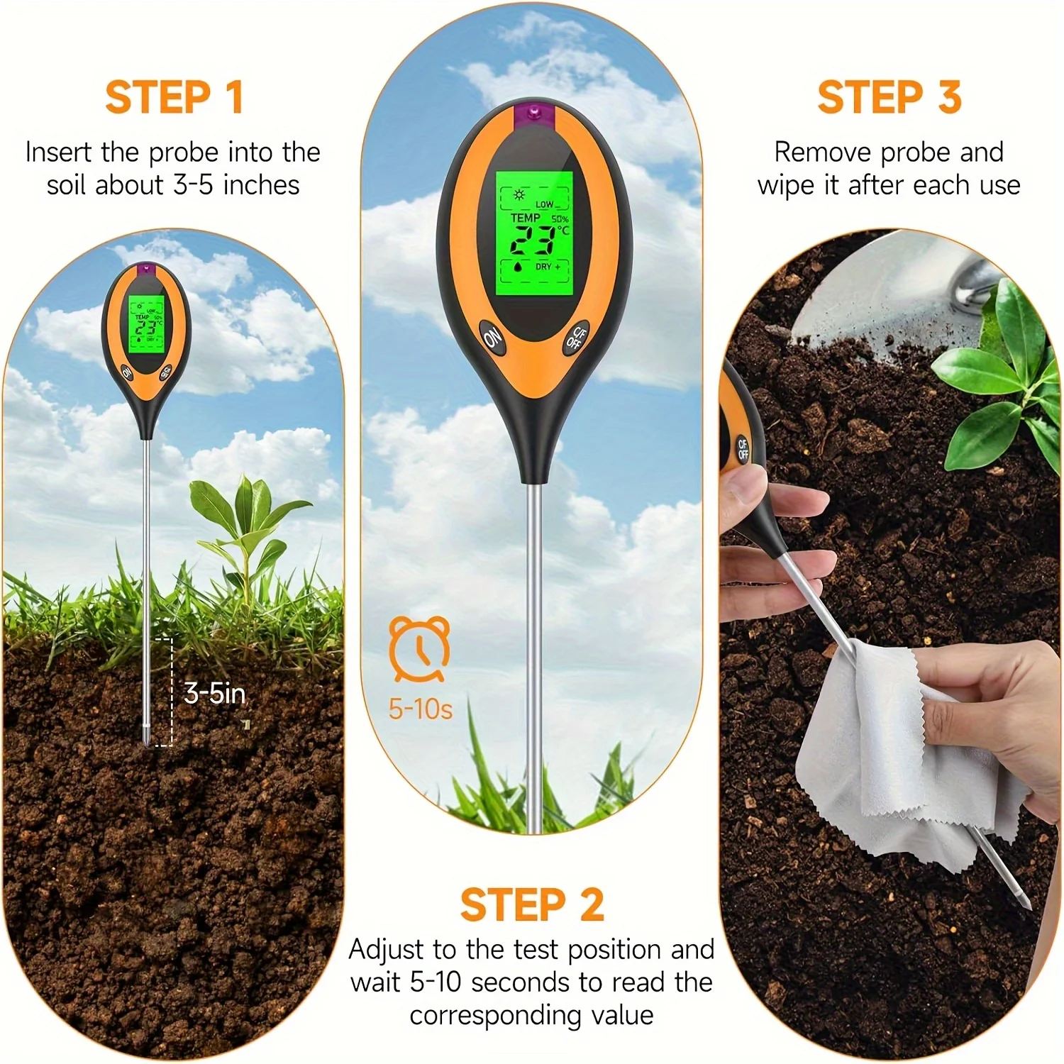 4 في 1 درجة الحموضة اختبار التربة للرطوبة درجة الحموضة ضوء الحرارة المهنية مجموعات اختبار التربة للبستانيين المزارعين الحديقة المنزلية #6