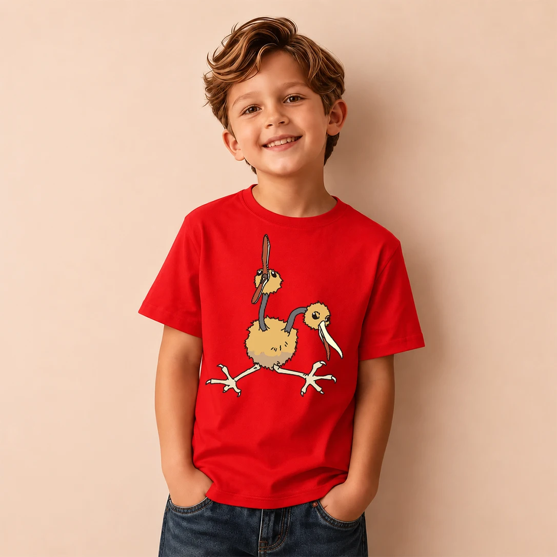 Kids T-shirt Pokemon Doduo Print Short Sleeve Tee Boys Girls Casual Tops Birthday Gift